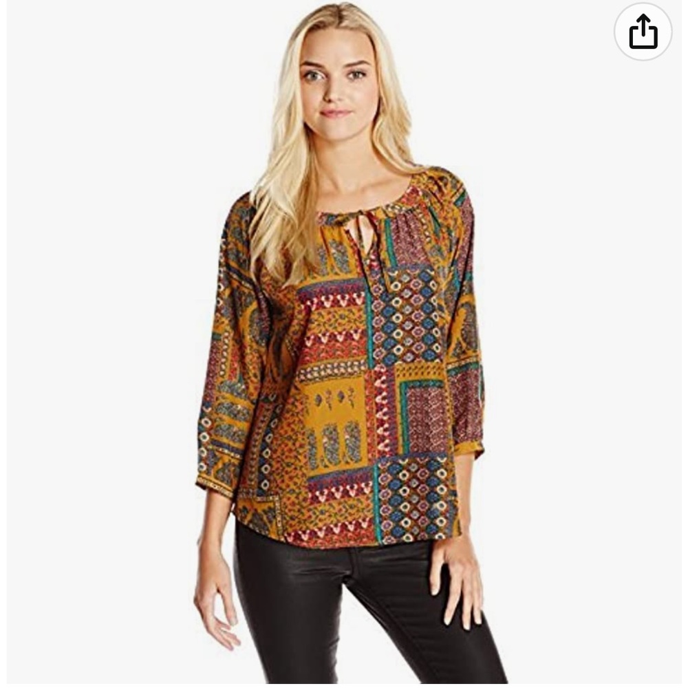 NWOT Boho top peasant top Medium gold multicolor long sleeve blouse size paisley
